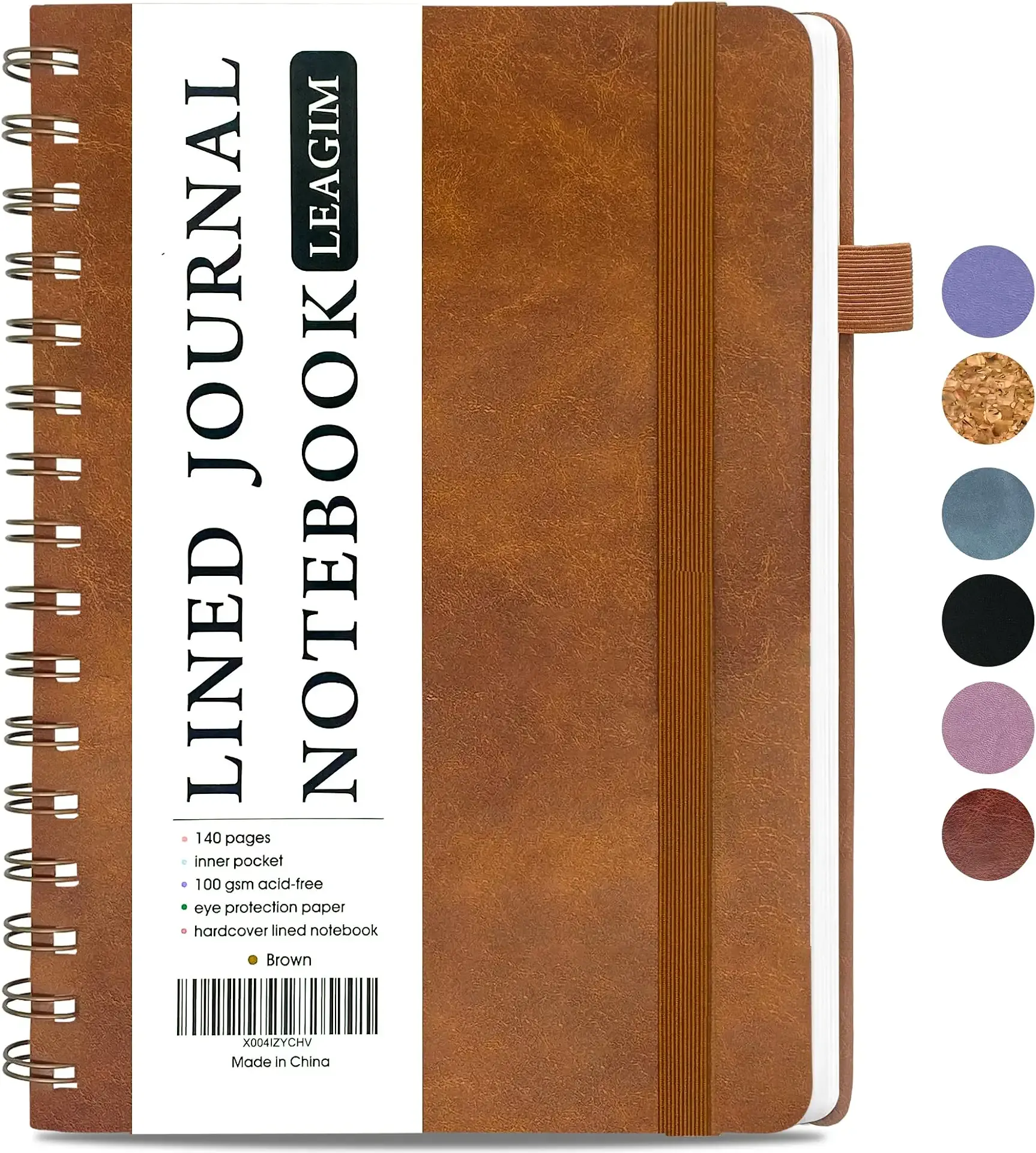 LEAGIM Lined Spiral Journal Notebook for Women & Men, College Ruled Hardcover Notebook for Work & Note Taking, Journals for Writing, 100 GSM, Business, School, 140 Pages, A5(5.8"x8.5") - Brown