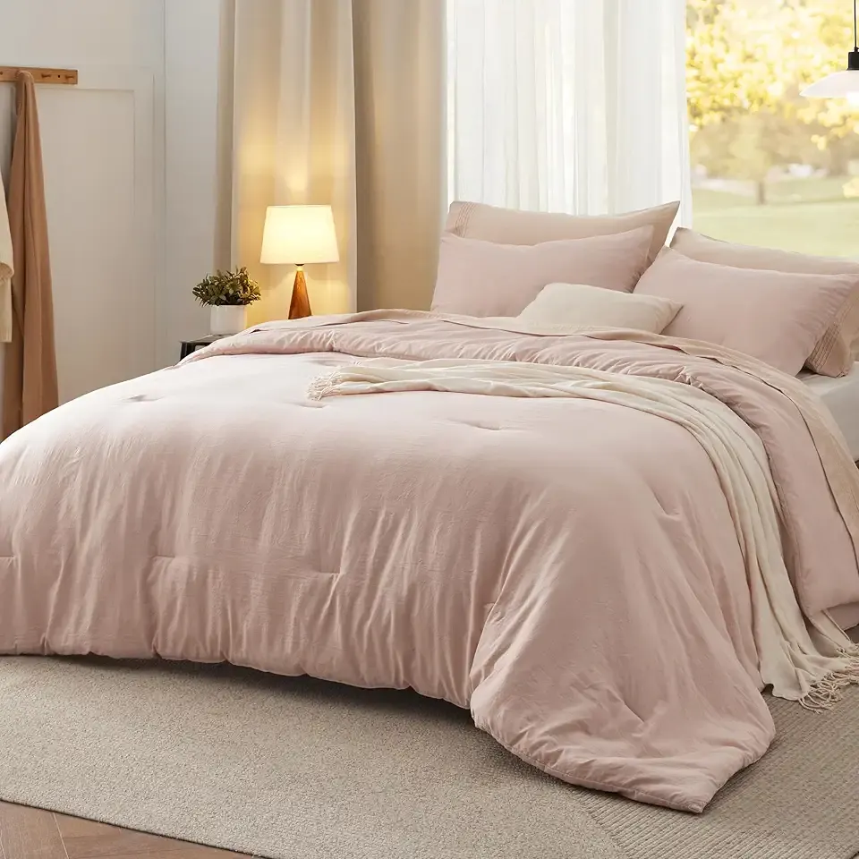 Bedsure Queen Comforter Set, Light Pink Soft Prewashed Bedding for All Seasons, 3 Pieces GentleSoft™ Bed Set, 1 Lightweight Comforter (90"x90") and 2 Pillowcases (20"x26")