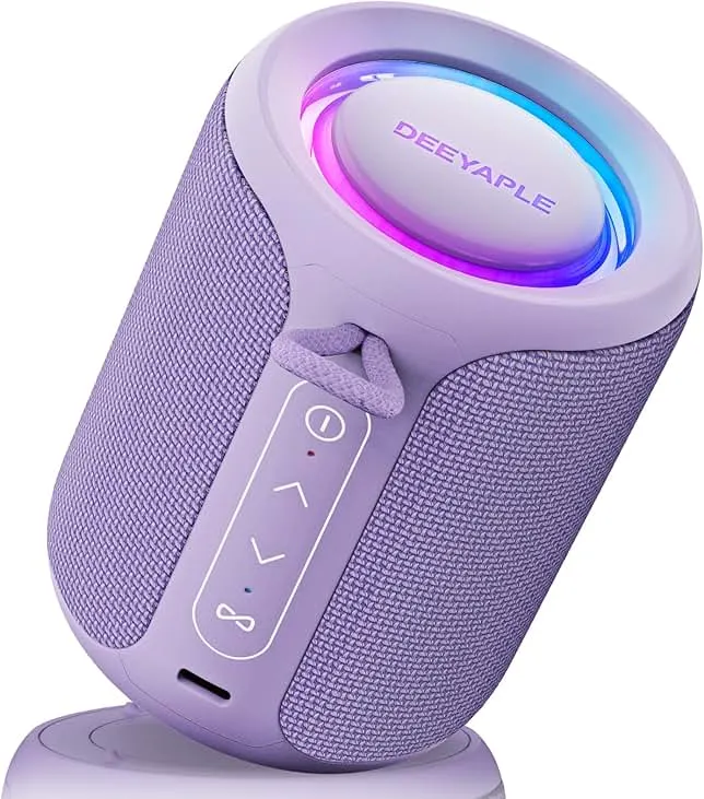Bluetooth Speaker Wireless,IP67 Waterproof & Dustproof Portable Speaker with Lights,15W Loud Stereo Sound, 2500mAh Battery All Day Playtime, TWS Pairing, BT5.3, Home/Party/Outdoor/Beach (Purple)