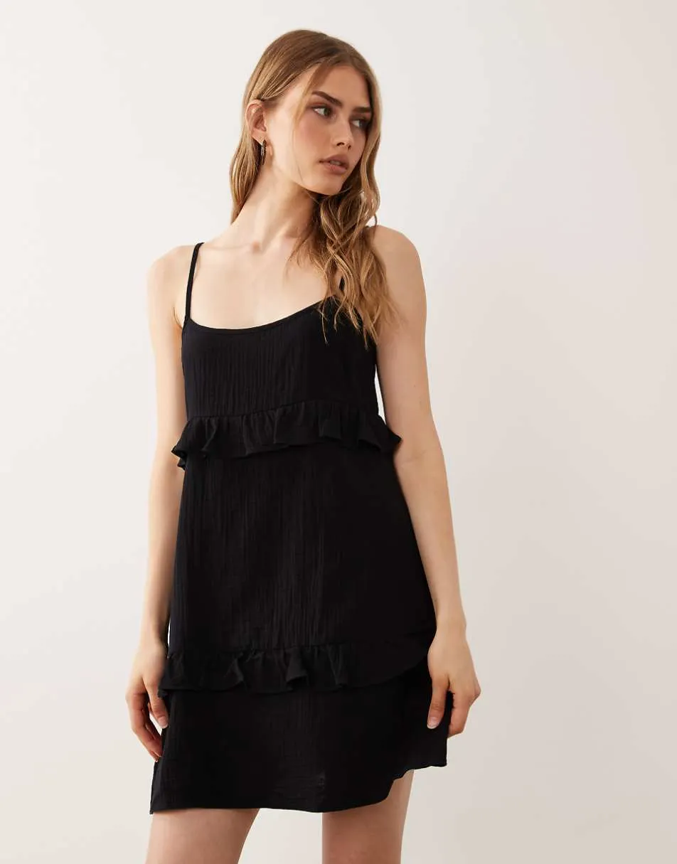 New Look tiered mini sundress in black