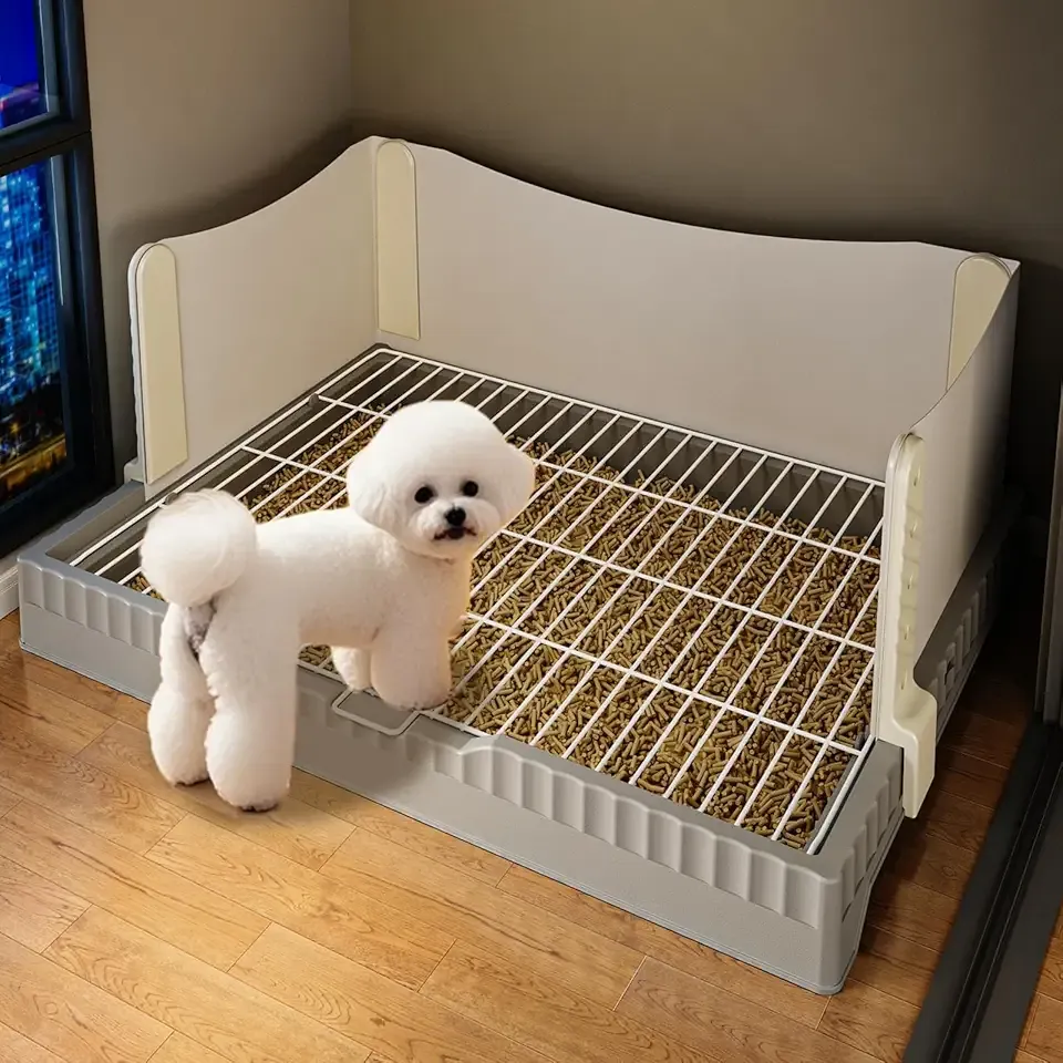 Oneluck Dog Litter Box with High Pee Walls,30" x 22" Indoor Puppy Pee Pad Holder,Protection Wall Every Side for No Leak, Spill, Accident，Grey