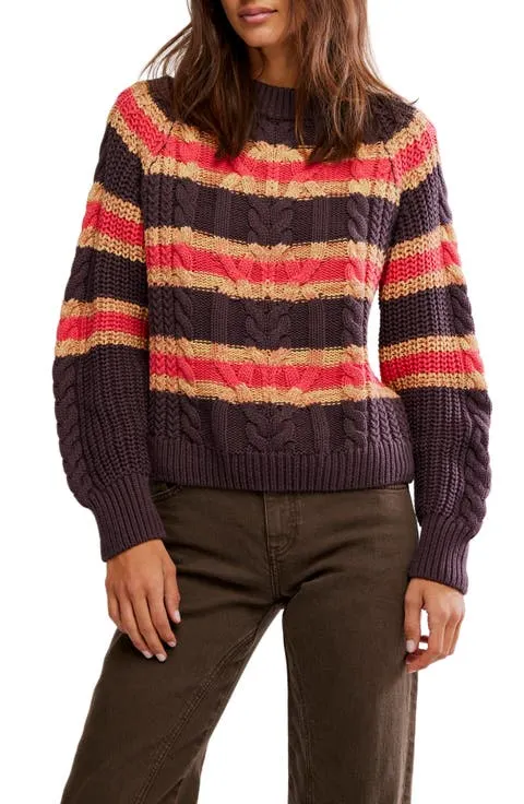 Free People Frankie Stripe Cable Stitch Cotton Sweater