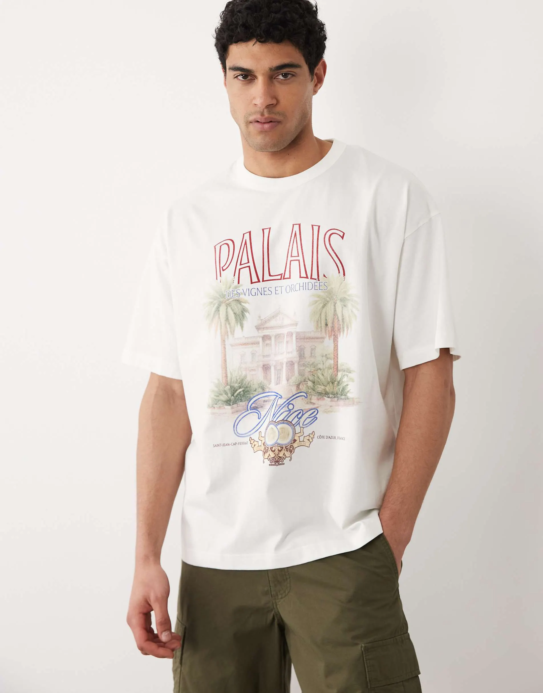 Jack & Jones oversized t-shirt with front scenic print in white