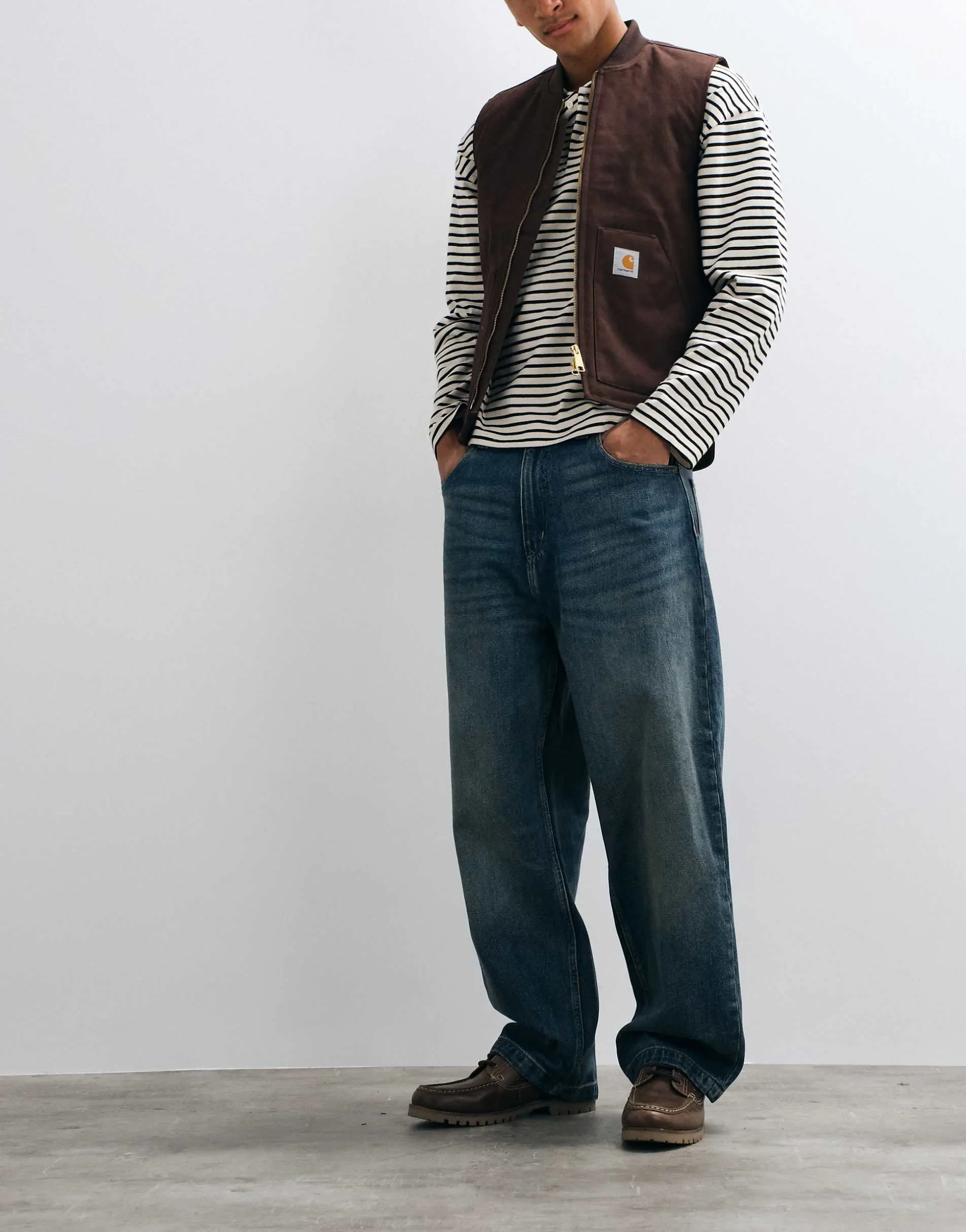 Carhartt WIP Brandon baggy loose straight fit jeans in dirty blue stonewash