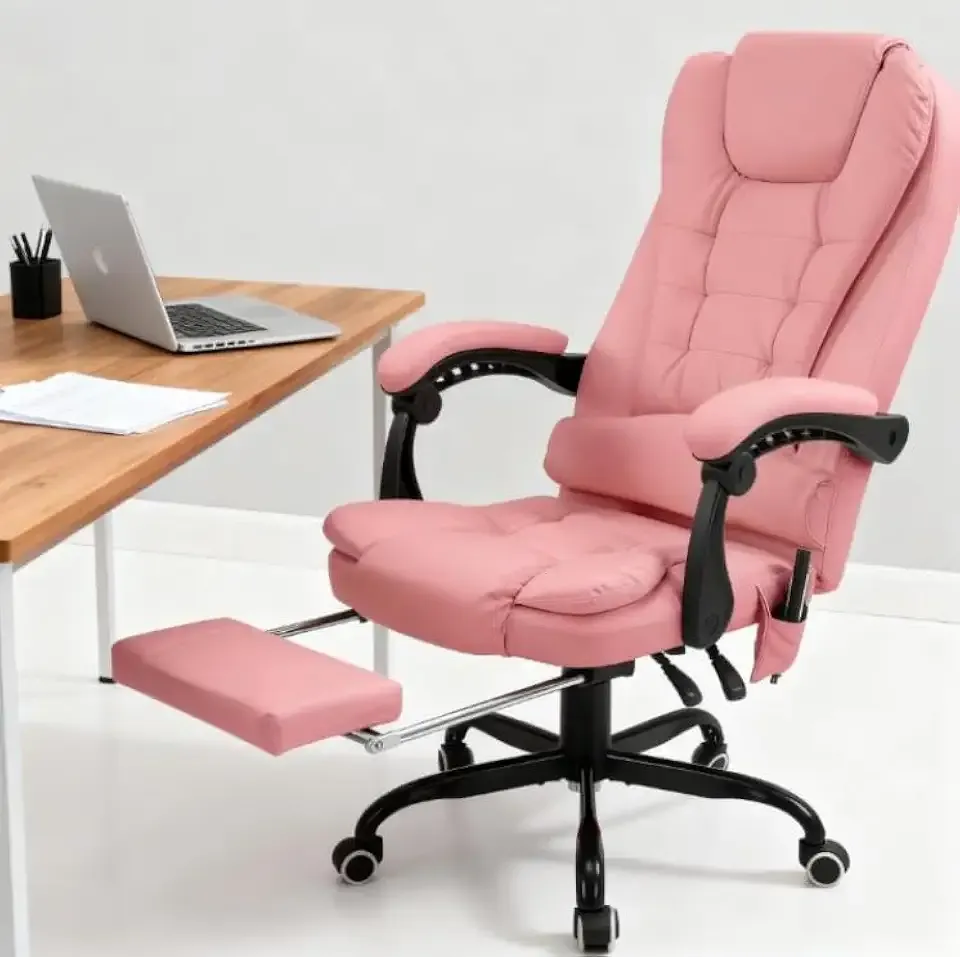 Ergonomic Office Chair with Footrest and Heated,Update Massage Gaming Chair with 7 Vibration Point, Suit for Heavy People, High Back Reclining Chair,Pink