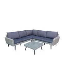 13tlg. Ecklounge-Set ALBANY aus Aluminium & Holz inkl. Polsterauflage, grau