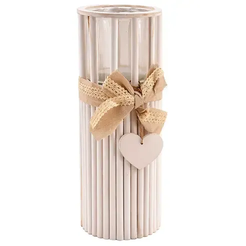 Windlicht - weiß - Bambus - 46 cm hoch