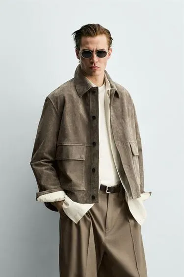CROPPED FIT SPLIT SUEDE OVERSHIRT