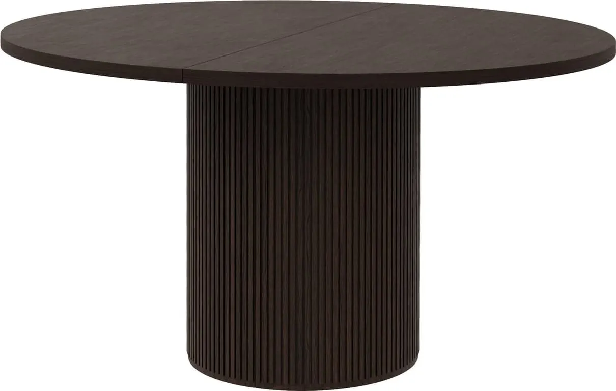 Linea spisebord rundt Ø 120 cm m/uttrekk for opptil 4 plater, mocca oljet, spilesokkel