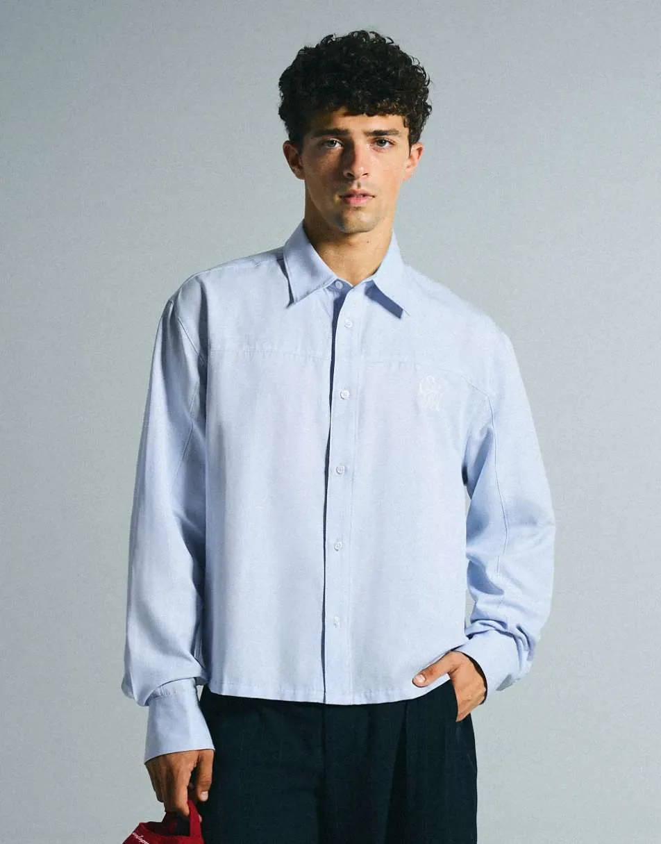 Bershka Boxy long sleeve shirt in light blue