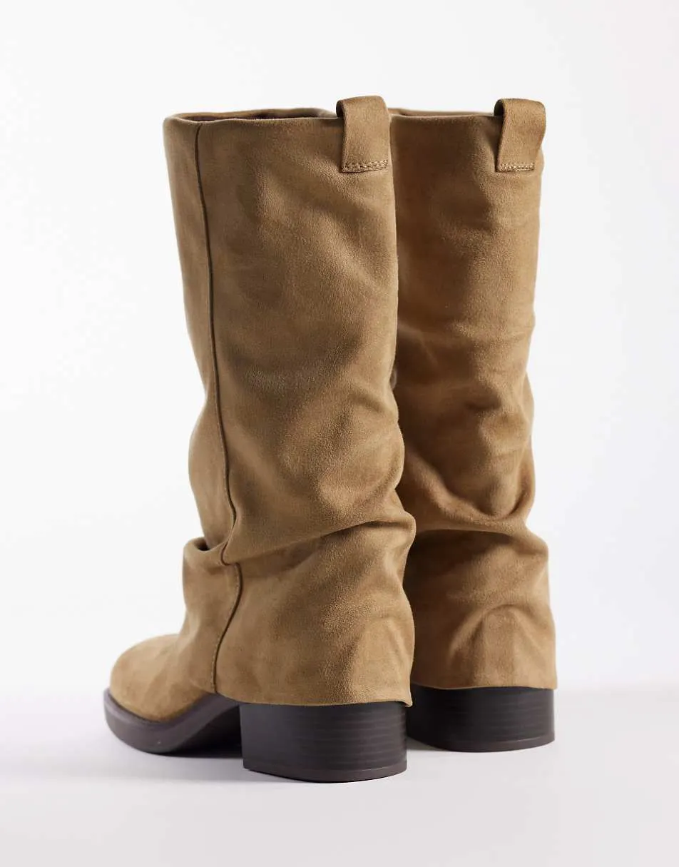 ASOS DESIGN Carrie fold over slouch boot in sand