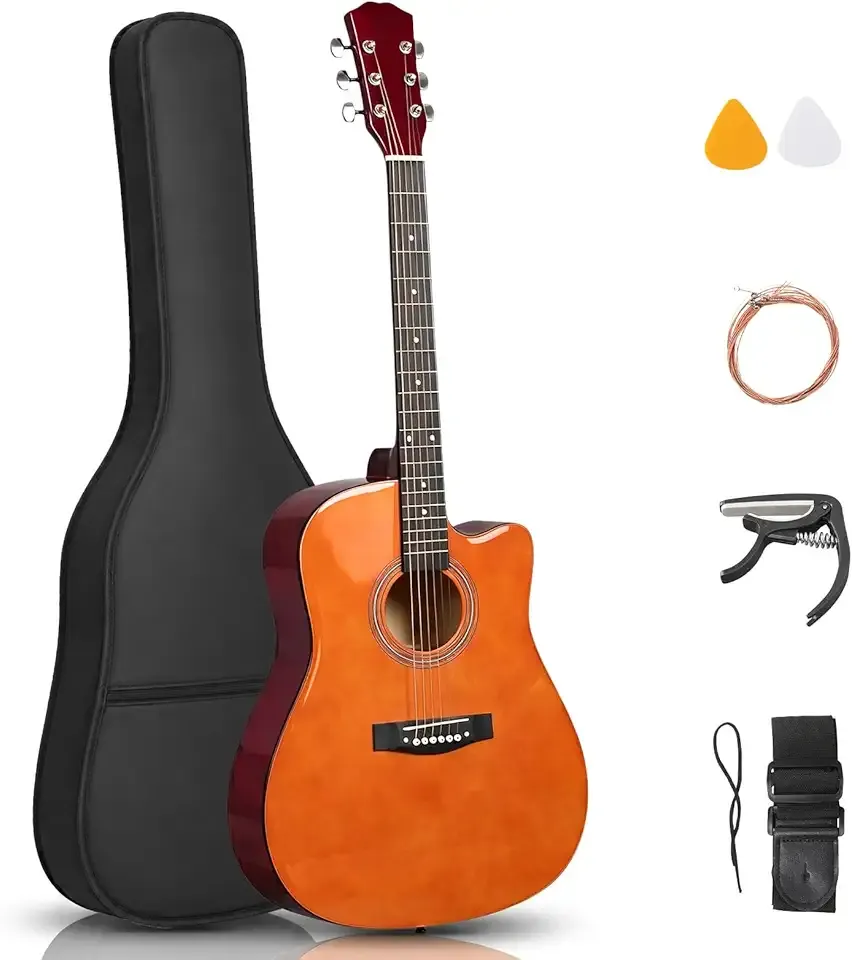 Ktaxon 41 Inch Beginner Acoustic Guitar, 6 String Basswood Classical Guitars Full Kit with Bag, Strap, Picks, Capo for Adults & Players, Brown