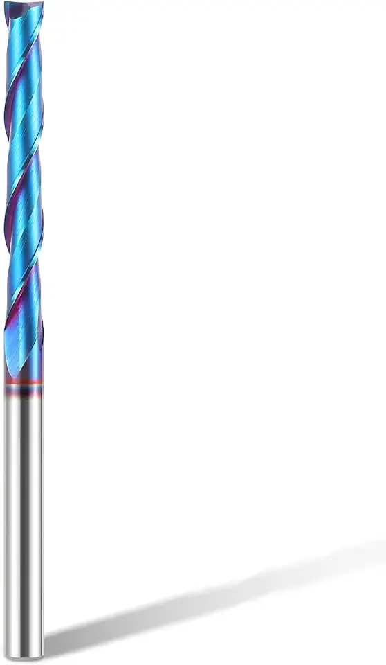 HQMaster Extra Long CNC Router Bit, 1/4" Shank Spiral Upcut Router Bit | Solid Carbide CNC Bits with Nano Blue Coating 4 Inch End Mill for Woodwork Mortise Slot Trim