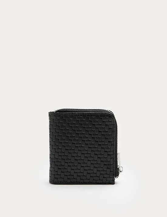 Faux Leather Textured Bi-Fold Zip Wallet