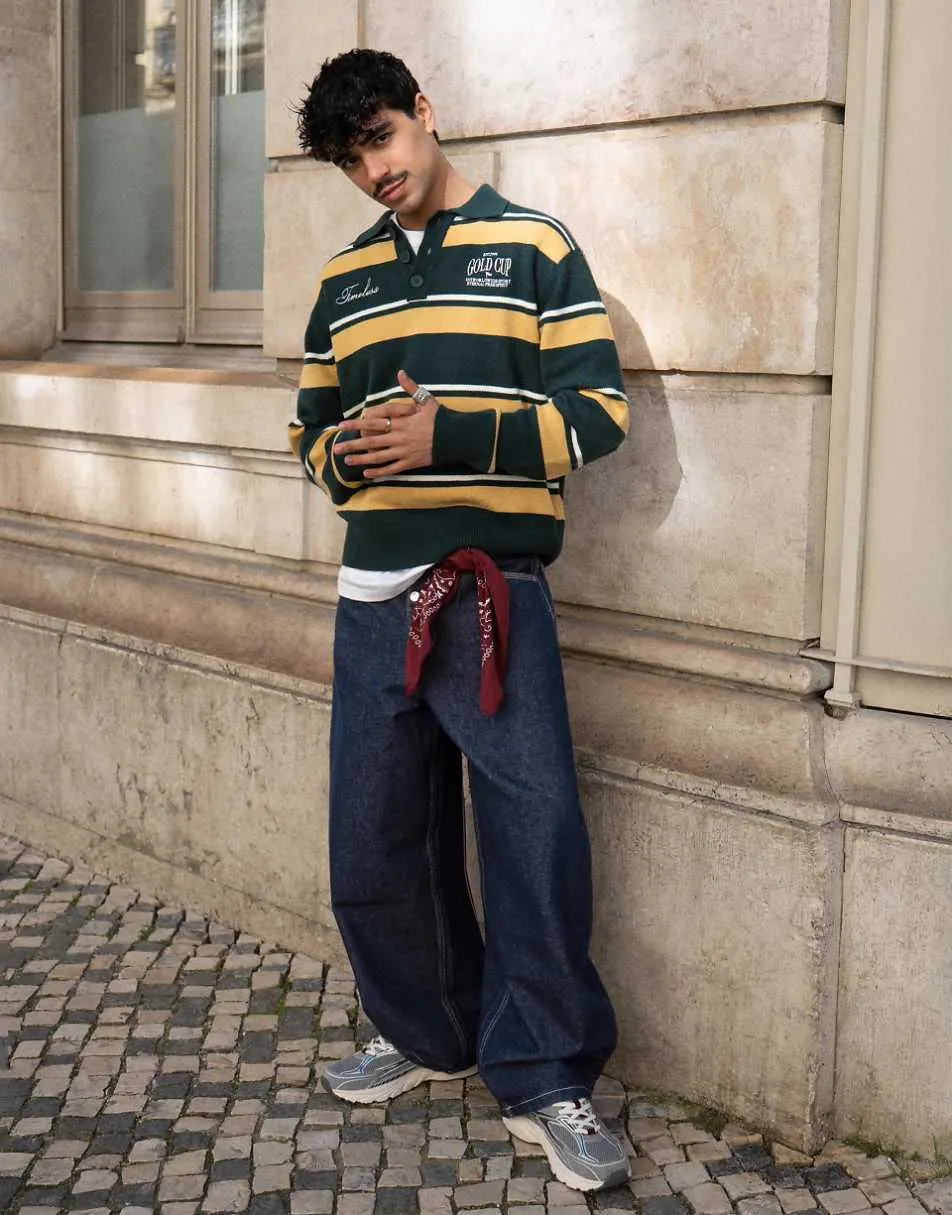 Bershka Printed polo collar jumper in green