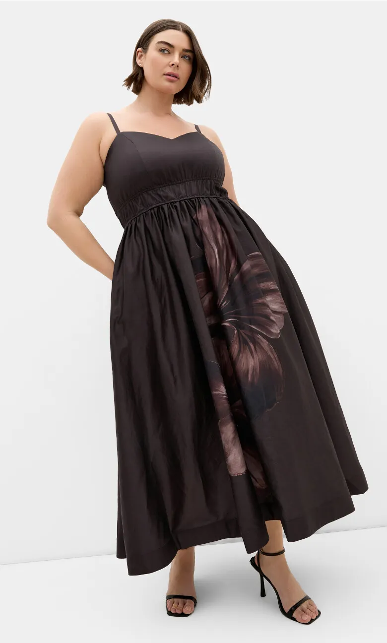 Avana Statement Print Cotton Maxi Dress - chocolate