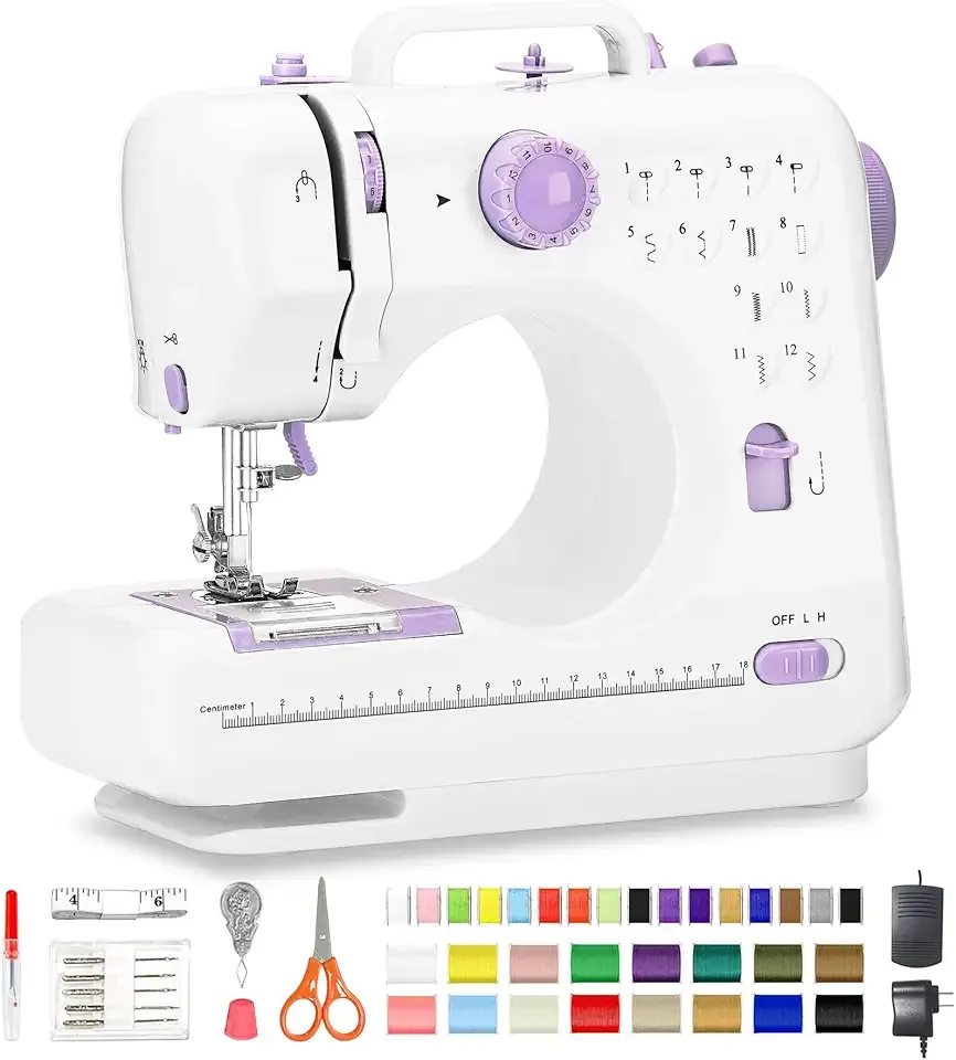 Sewing Machine for Beginners with 12 Built-in Stitches, Mini Sewing Machine with Foot Pedal, High-Low Speeds, Portable and Sewing Enthusiasts (505)