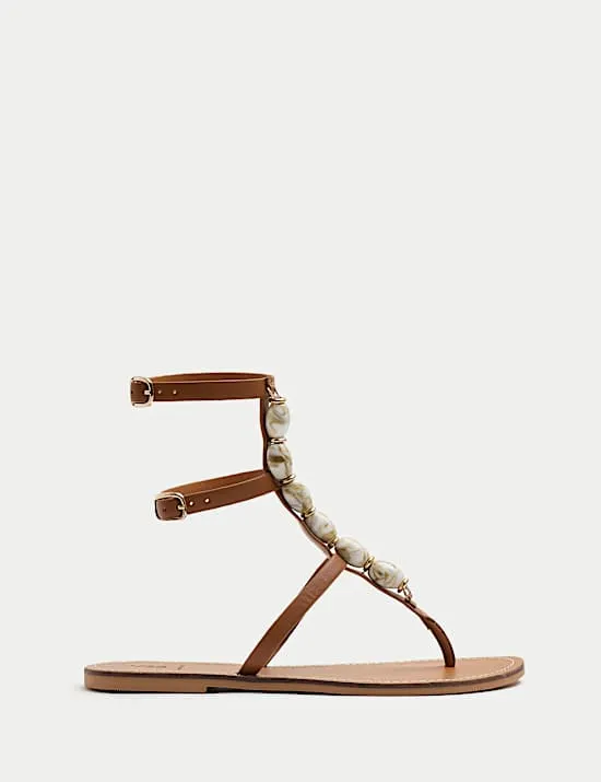 Leather Beaded Gladiator Sandals