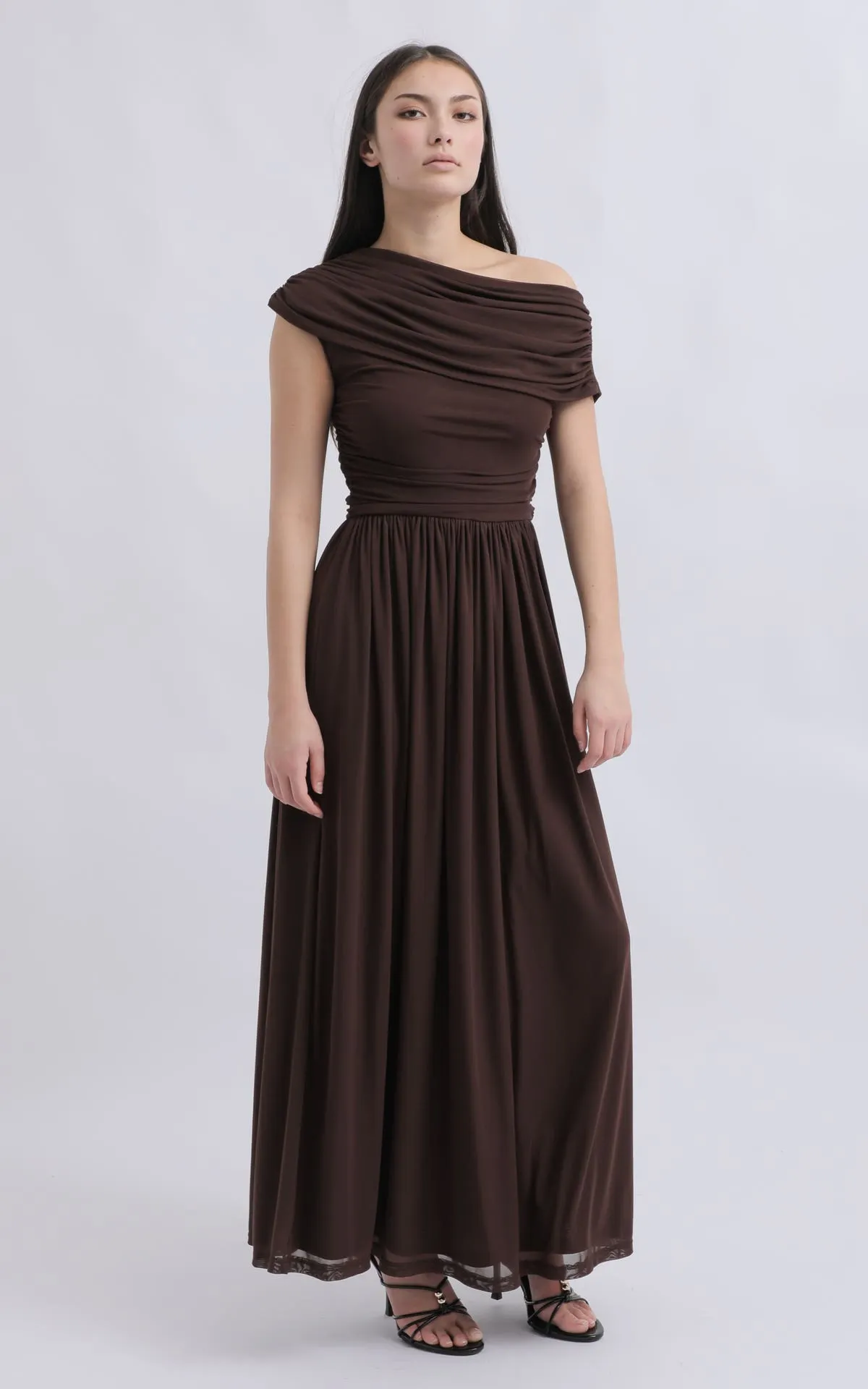 Mesh Cold Shoulder Gown