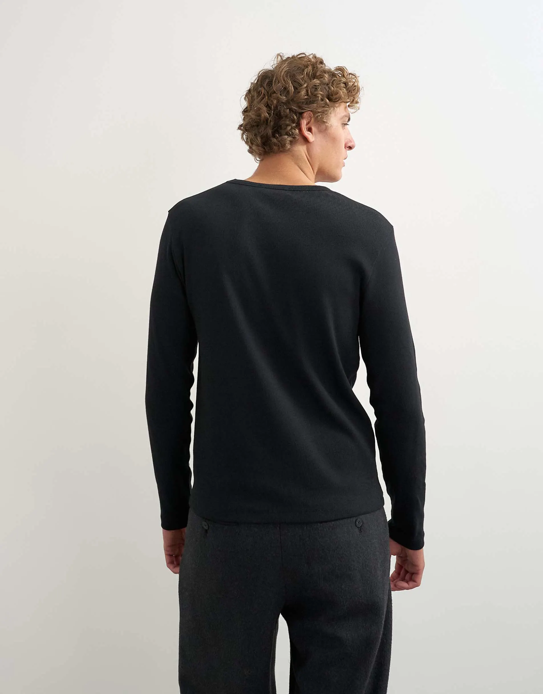 Topman slim fit rib long sleeve t-shirt in black