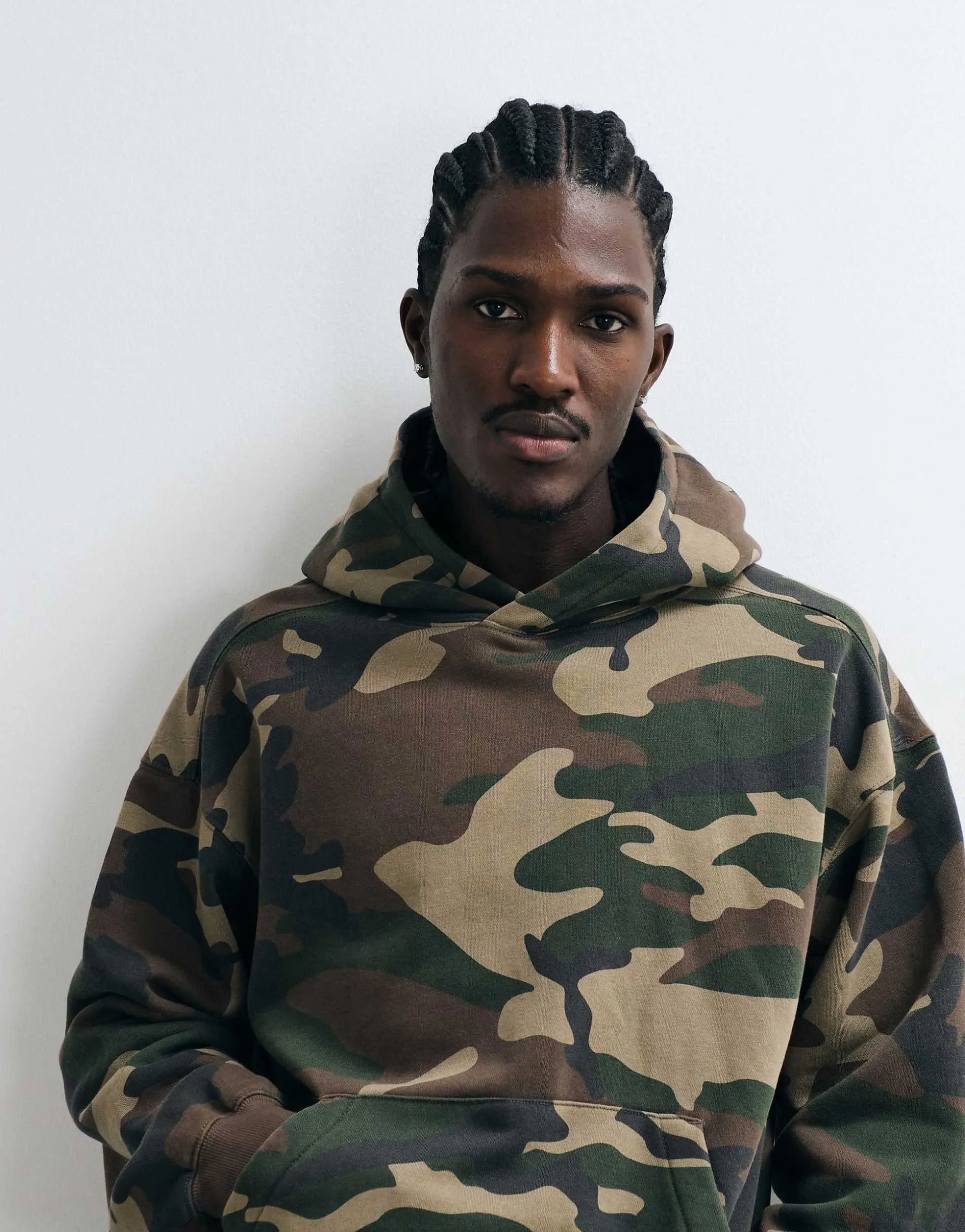Cotton On box fit hoodie in green camo wash