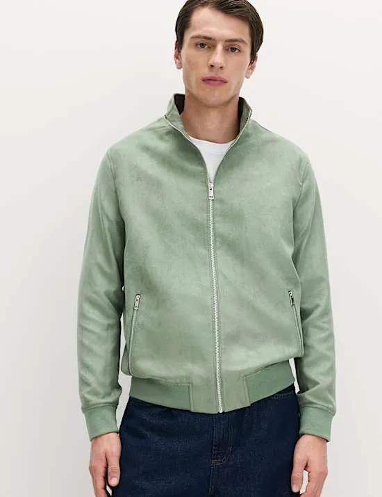 Faux Suede Funnel Neck Jacket
