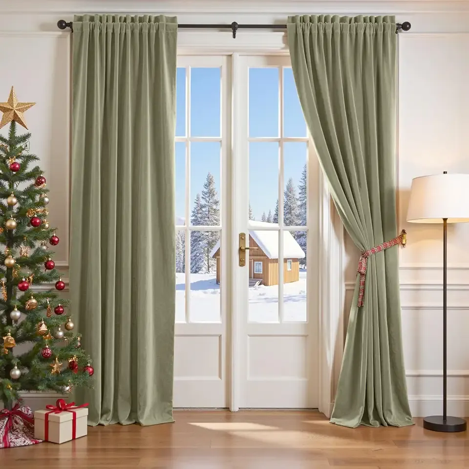 Lazzzy Velvet Blackout Curtains Thermal Insulated Room Window Drapes Super Soft Luxury Curtains for Living Room Bedroom Rod Pocket 2 Panels, Olive Sage, 52" W x 84" L