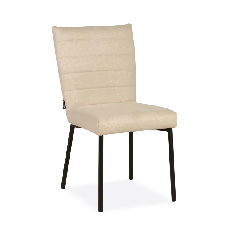 Eetkamerstoel Marea - stof Kamenta Beige - poot zwart - horizontale stiksels