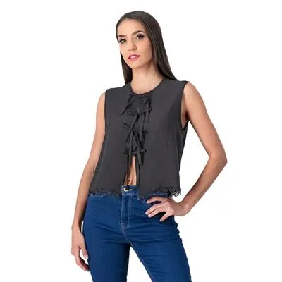 Blusa Mxstaza Mujer Diseño Liso Amarre Frontal