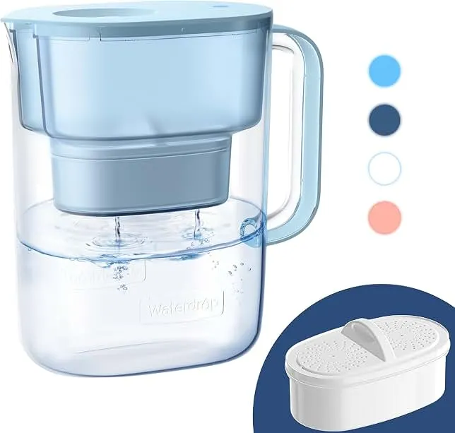 Waterdrop PT-07B Water Filter Pitcher, 10-Cup, NSF Certified, Blue | 200-Gallon Long-Life Filter, Improves Coffee & Tea Taste, Reduces PFOA…