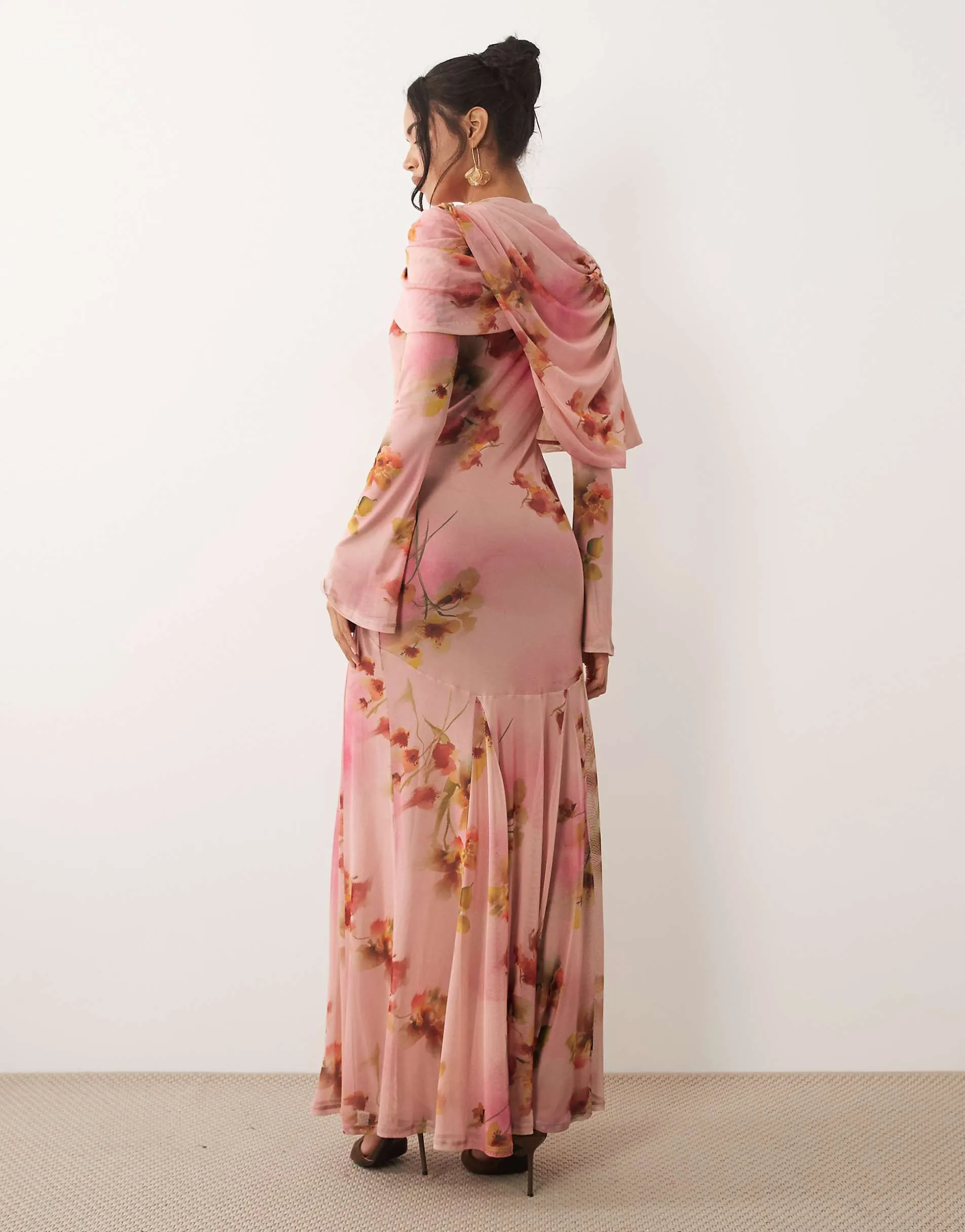 ASOS DESIGN long sleeve maxi dress in pink floral print