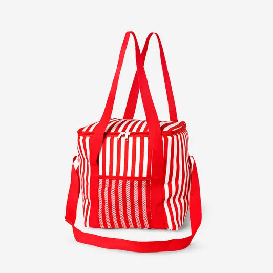 Red and white striped cooler bag