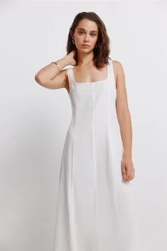 Vestido lino escote cuadrado