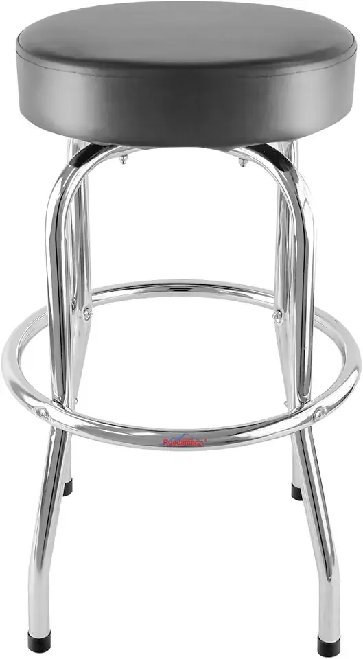 Ruedamann 29" H Swivel Bar Stool, Black Leatherette Padded Seat, Chrome Frame, Holds Up to 300 lbs, Shop Stool for Kitchen, Home Bar