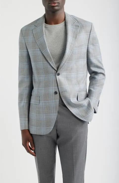 Hyperlight Soft Grey Plaid Slub Wool & Silk Blend Sport Coat (Regular & Big)