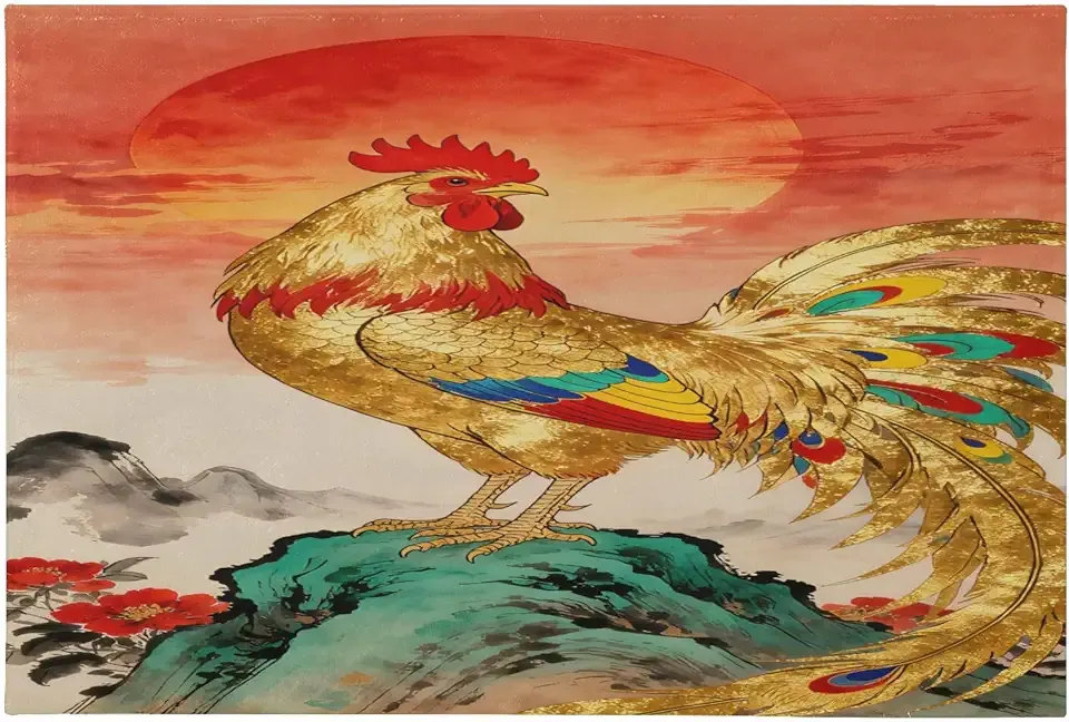 23.62 * 35.43in Area Rug Washable Non Slip Door Rug for Entryway Kitchen Bathroom The Rooster in The Morning