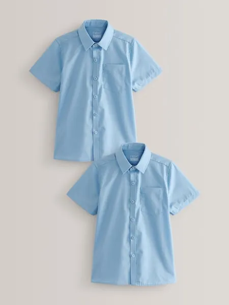 Blue Regular Fit 2 Pack Short Sleeve School Shirts (3-17yrs)