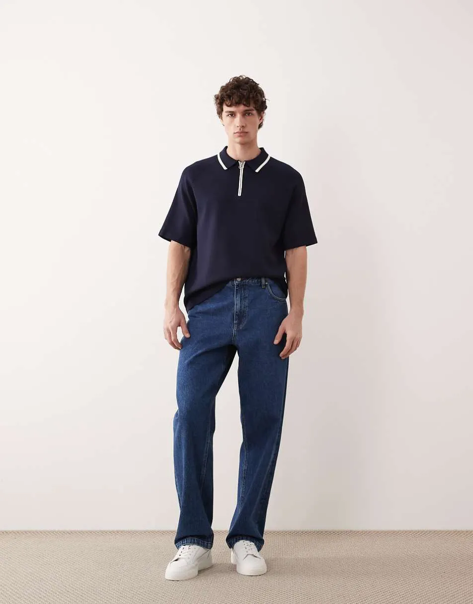 ASOS COLLECTIVE AC-B253 classic straight fit denim jean in mid blue stone wash