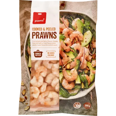 Pams Cooked and Peeled Prawns 300g