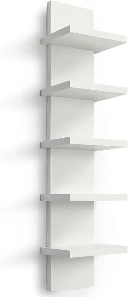 5 Tier Wall Shelf Unit, Small White Vertical Floating Shelf-Narrow Decorative Wall Mount Modern Wall Decor Shelves for Bedrooms, Living Rooms