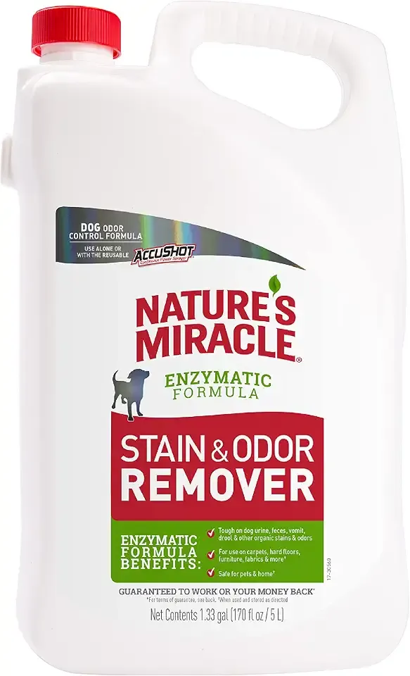 Nature’s Miracle Dog Stain & Odor Remover, Enzymatic Cleaner, 170 oz Refill | Tough on Dog Urine, Feces, Vomit, Drool and Other Organic Stains and Odors, For Multiple Surfaces, Fresh Scent