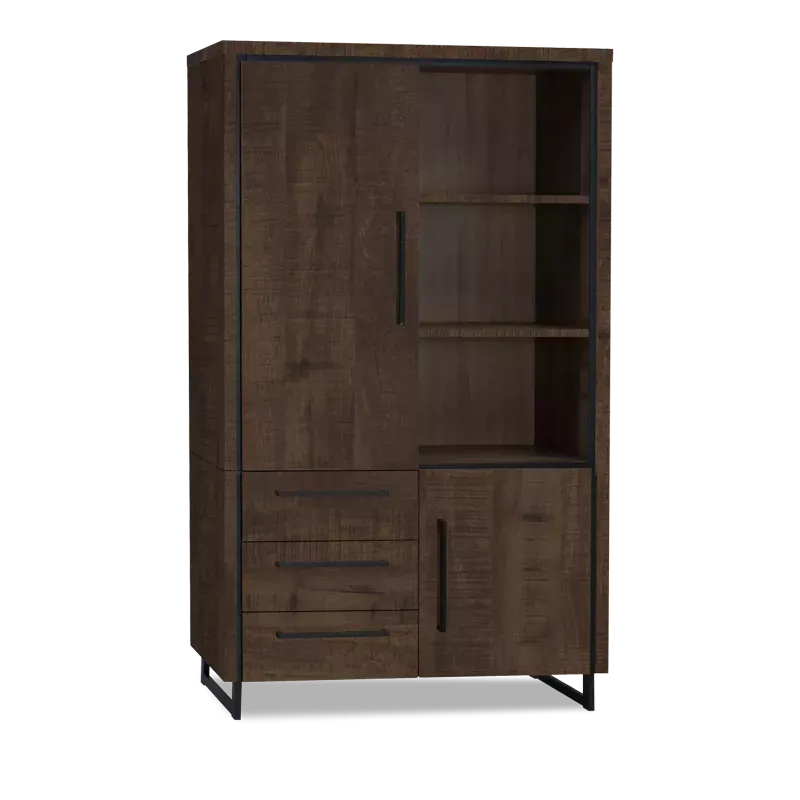 Wandkast Sheridan - 118 cm - Lamulux Dark Mango - 2 deuren, 3 laden, 3 open vakken