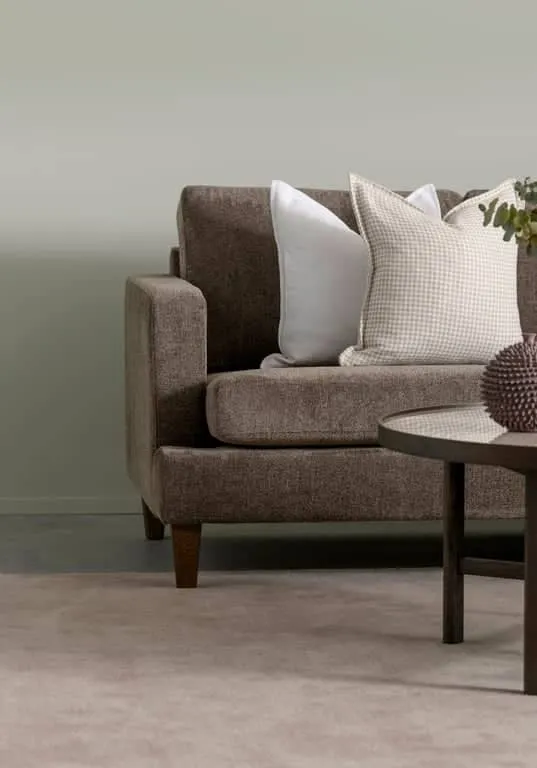 Sone dyp hjørnesofa Modulsofa. 2,5 seter + hjørne + 2,5 seter, armlene W4 i stoff 323 / 14 Mika medium brown