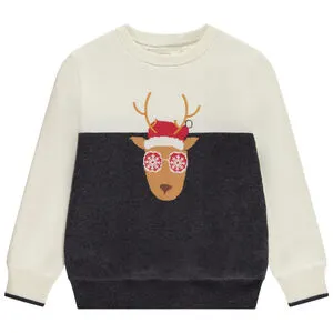 Pull en tricot doublé velours motif renne de Noël pour garçon