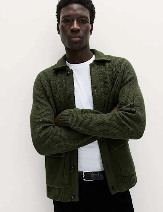 Strickjacke aus reiner Baumwolle mit Kragen