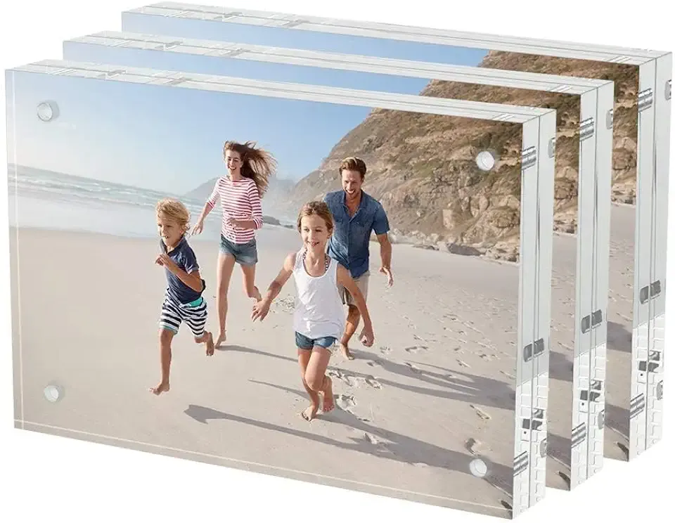 AITEE 4x6 Acrylic Picture Frames 3 Pack, 20% Thicker Block, Clear Picture Frames Freestanding Double Sided Magnetic Acrylic Lucite Frameless Transparent Square Frame Gift for Desktop Display