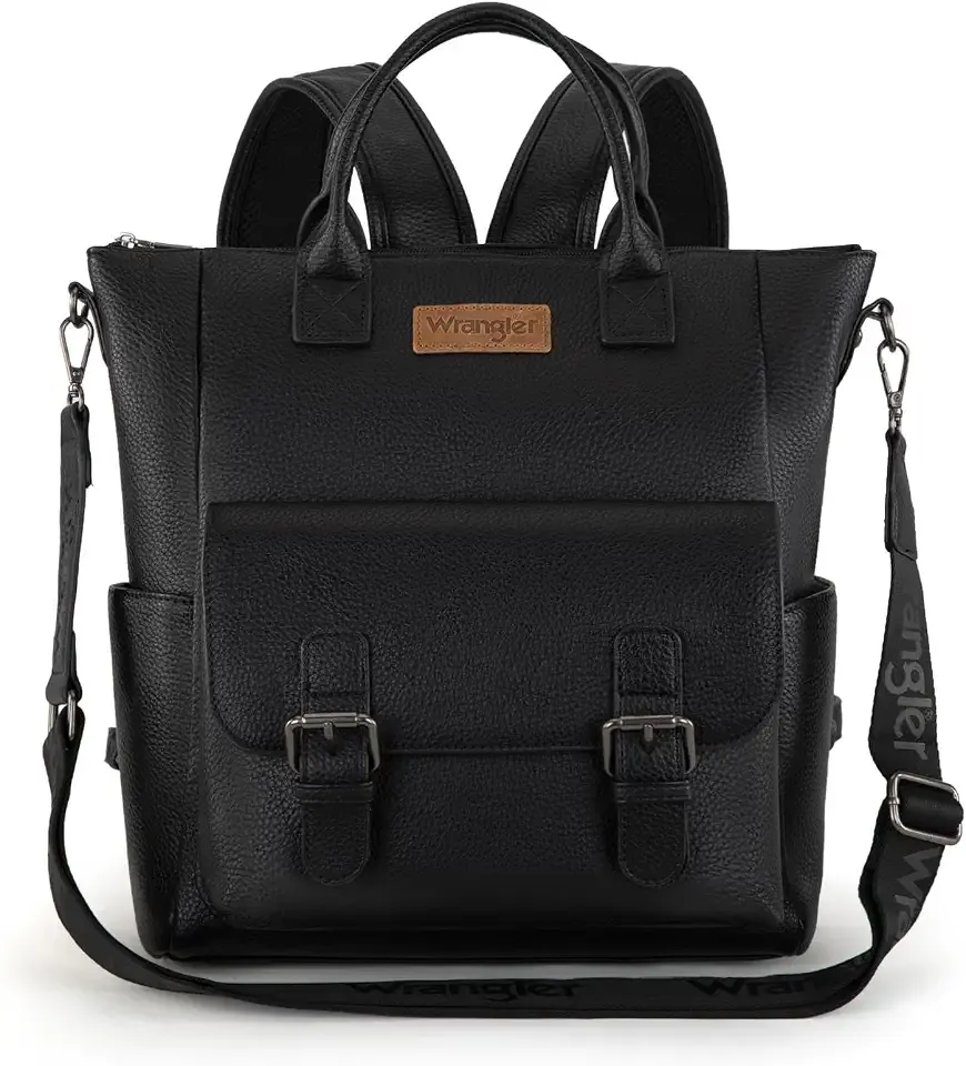 Wrangler Medium Cute Fashion Backpack for Women Black Purse Backpack with Removable Crossbody Shoulder Strap WG175-9110BK