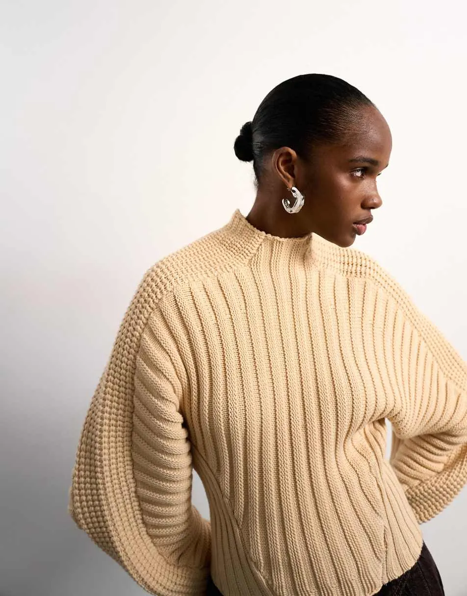 Tolu Coker x Topshop knitted ovoid sleeve jumper in beige