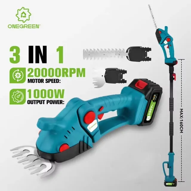 Tagliasiepi elettrico 3 in 1 con asta telescopica, 20.000 giri/min, compatibile con batterie da 21 V e 18 V (batterie non incluse)
