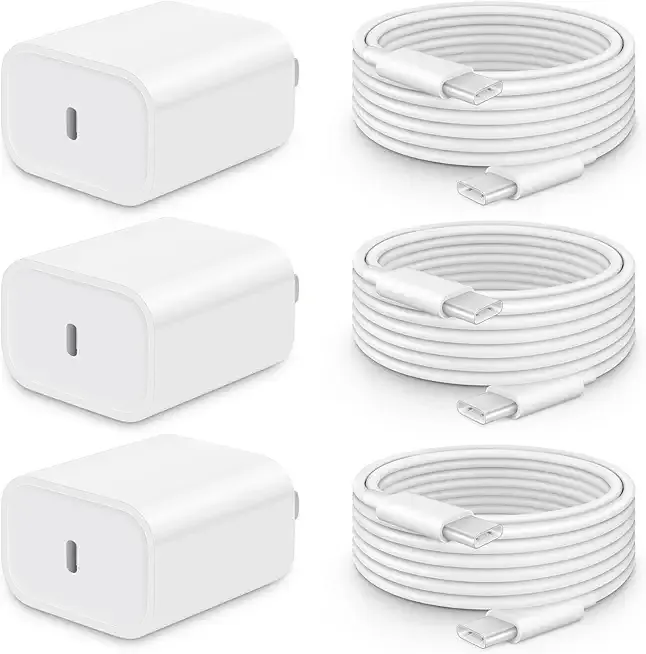 CXX iPhone 17/16/15 Fast Charger [3-Pack] 20W USB C Wall Charger with 6FT C-to-C Cable Compatible with iPhone 17/16/15 Series, USB-C iPad Pro/Air/Mini & More